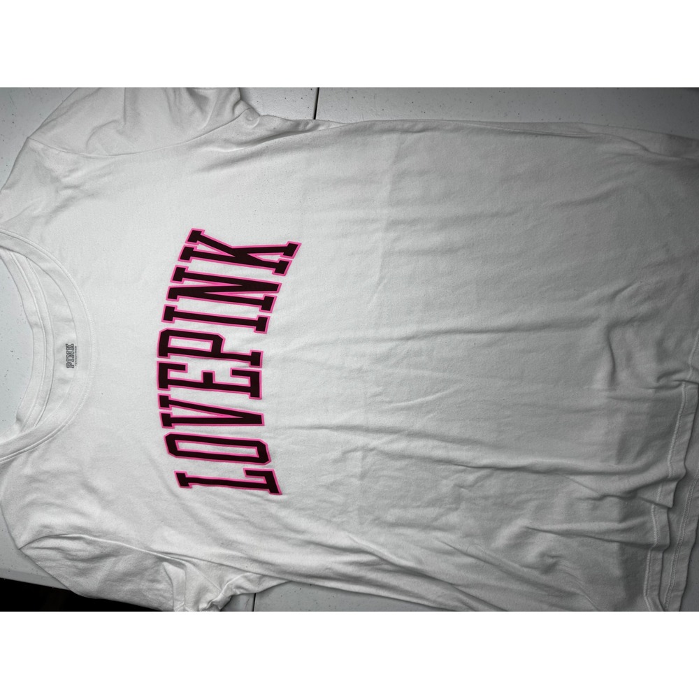 Victorias Secret PINK White Graphic Tee Love Pink Logo Shirt Large